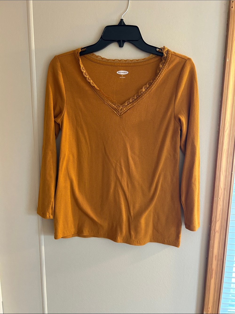 Old Navy Mustard Lace-Trim V-Neck Long Sleeve Top